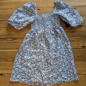 NWT Tuckernuck Blue Cream Smocked Bodice XL Puff Sleeves Super Cute